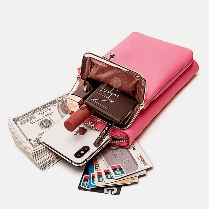 Women 9 Card Slots Phone Bag Solid Crossbody Bag Shoulder Bag - MRSLM
