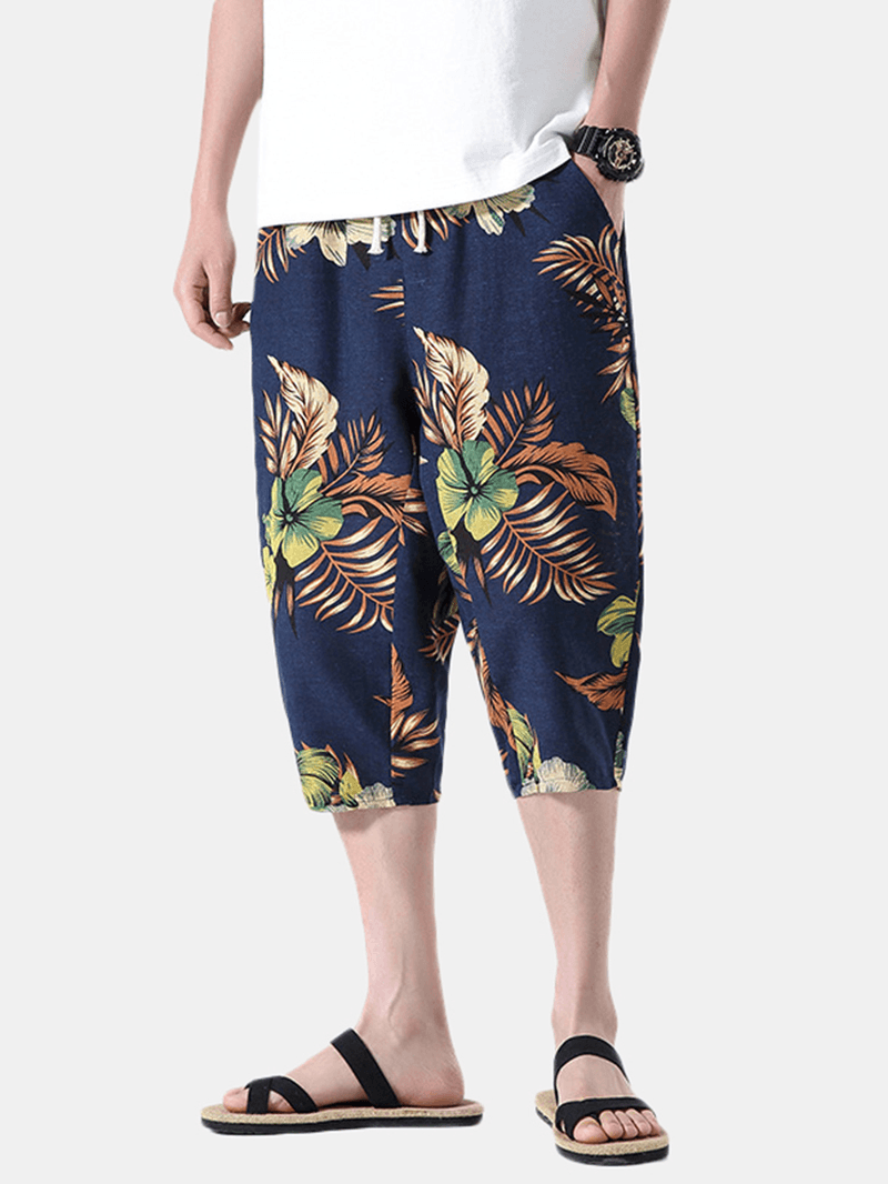 Mens Abstract Print Drawstring Ethnic Style Casual Pants with Pocket - MRSLM