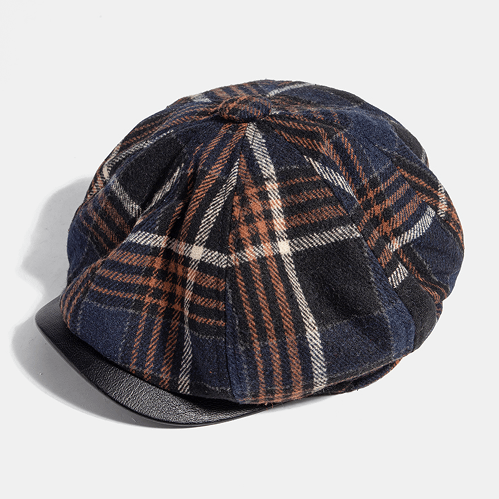 Collrown Men Casual Personality Plaid Pattern Newsboy Hat Octagonal Cap Beret Hat - MRSLM