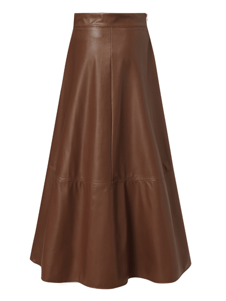 Women Solid Casual Leather Ankle Length Street Fashion Fitting Skirts - MRSLM