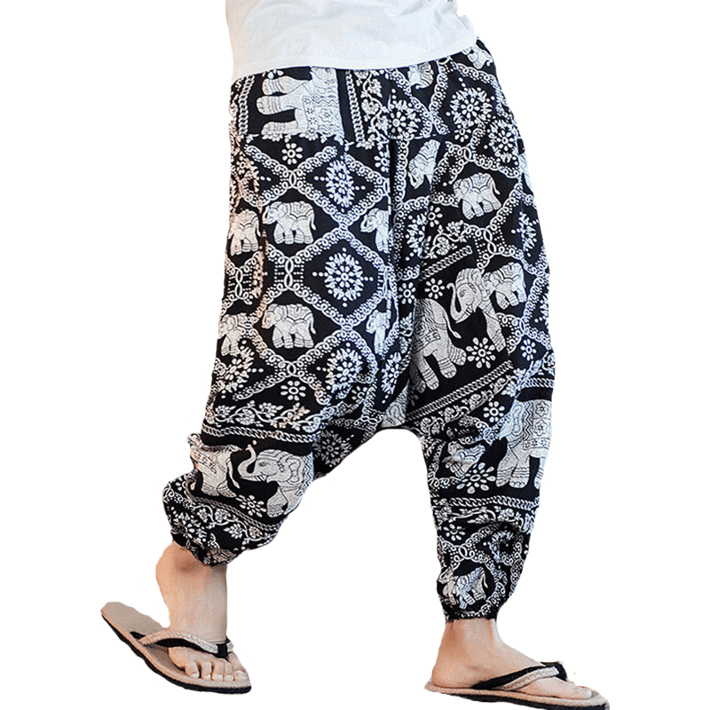 INCERUN Men Ethnic Printing Loose Casual Harem Trousers Cotton Big Size Pants - MRSLM