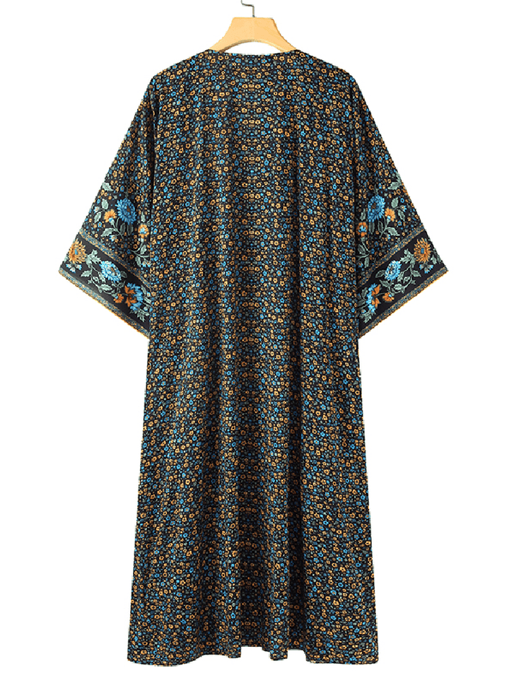 Women Floral Print Bohemian Vintage Long Sleeve Long Cardigan - MRSLM