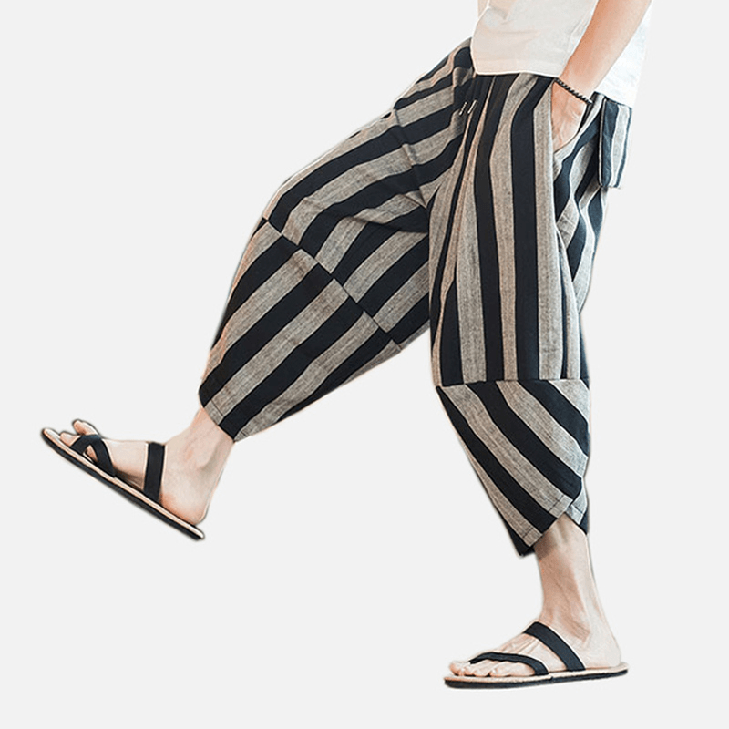 Mens Ethnic Style Summer Stripe Casual Pants - MRSLM