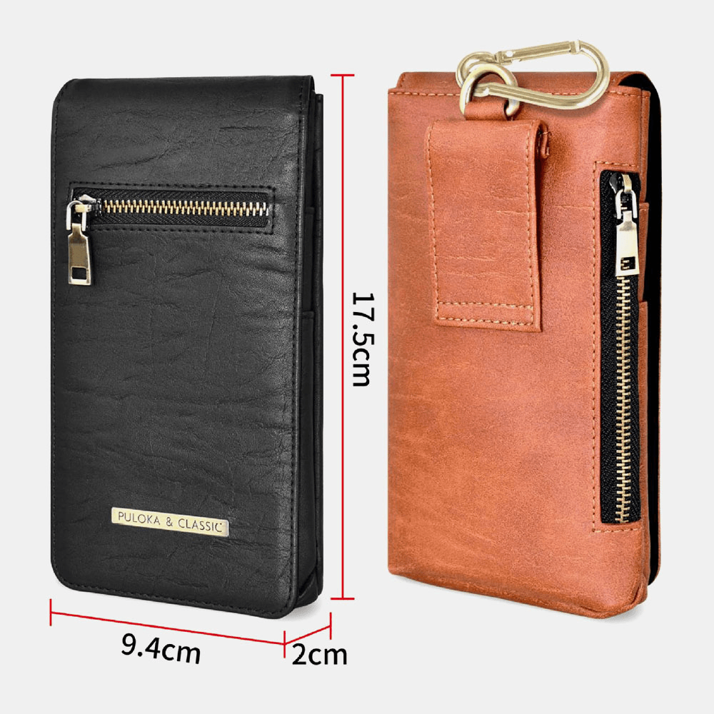 Men PU Leather Magnet Adsorption Multifunctional 6.3 Inch Phone Bag Sports Zipper Wallet Waist Bag with Hook Up - MRSLM