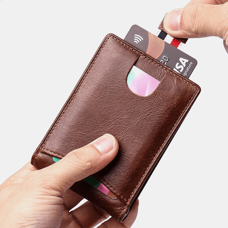 Men Genuine Leather Vintage Business Cowhide RFID Multi-Card Slot Money Clip Card Holder Wallet - MRSLM