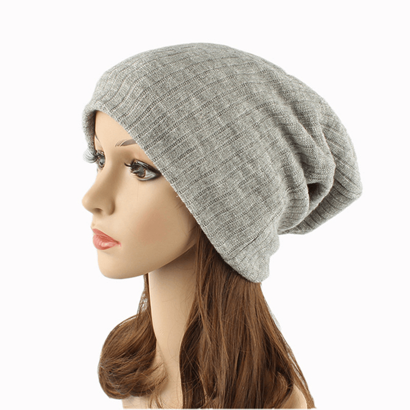 Women Casual Autumn Warm Knitting Hat Outdoor Solid Skullies Beanies Cap - MRSLM
