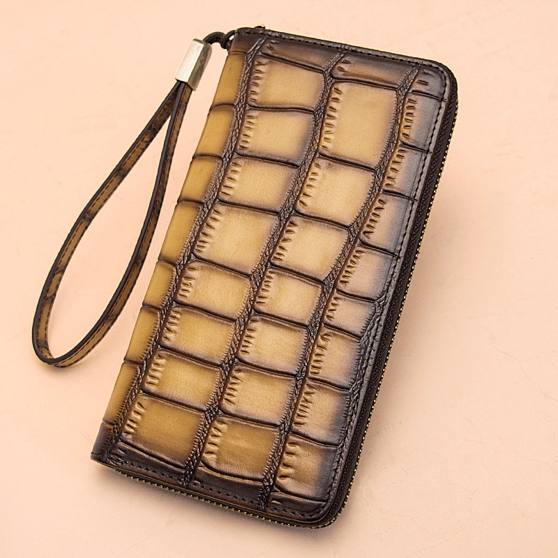 Women Genuine Leather Alligator Pattern Retro Soft Leather Bag Multi-Slot Card Holder Wallet Clutch Purse - MRSLM