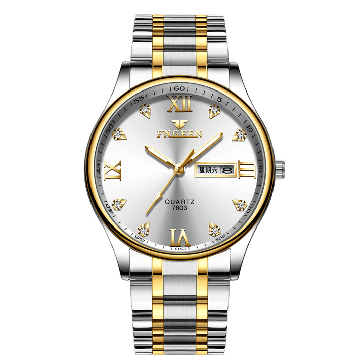 FNGEEN 7803 Business Casual Luminous Pointer Stainless Steel Strap 3ATM Waterproof Men Quartz Watch Wristwatch - MRSLM