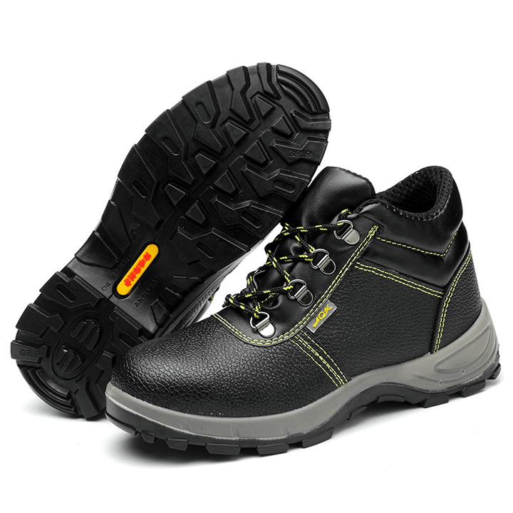 Men Cowhide Leather Non Slip Soft Sole Working Protected Casual Labor Safety Shoes - MRSLM