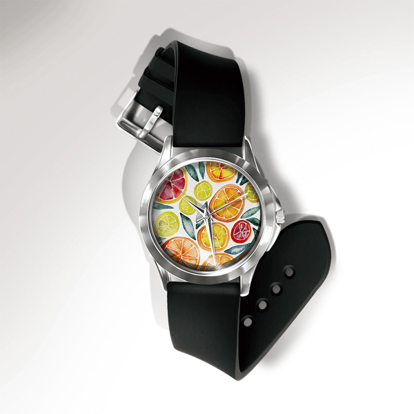 MISS WHITE Casual Watercolor Leaf Bird Fruit Pattern Dial PVC Band Unisex Quartz Watch Wristwatch - MRSLM