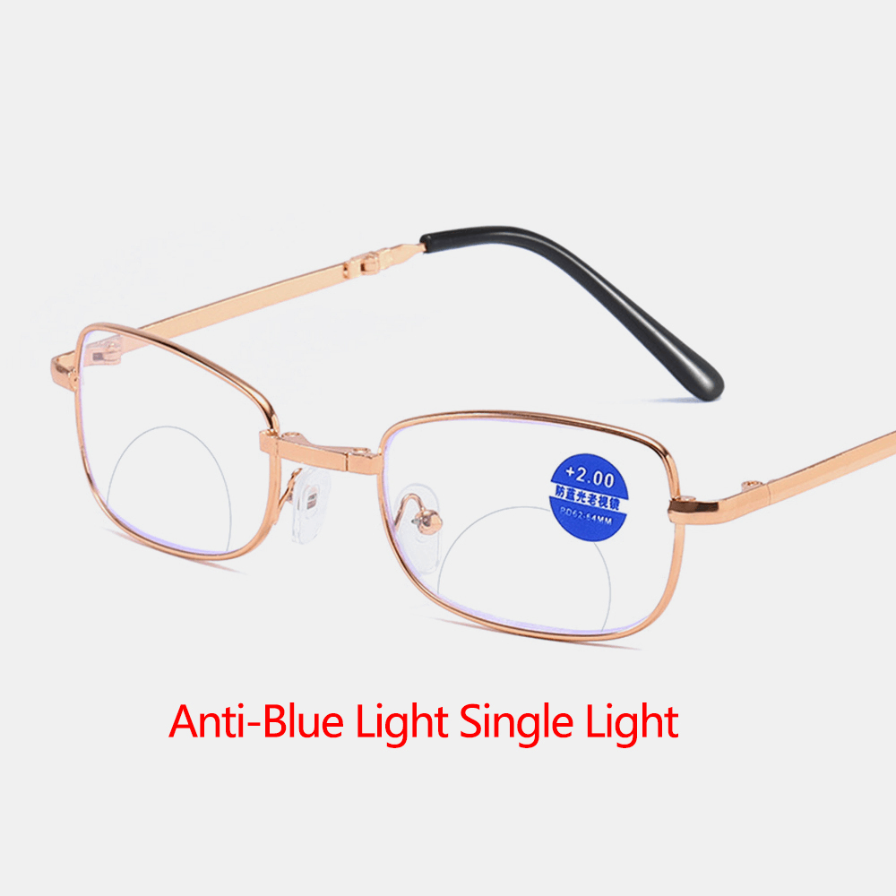 Unisex Portable Full Frame Double Light Myopia Hyperopia Glasses Folding Anti-Blue Reading Glasses with Leather Box - MRSLM