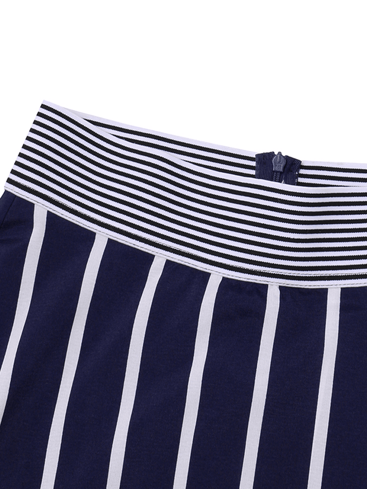 Stripe Print Elastic Waist Back Zipper Leisure Maxi Skirts - MRSLM