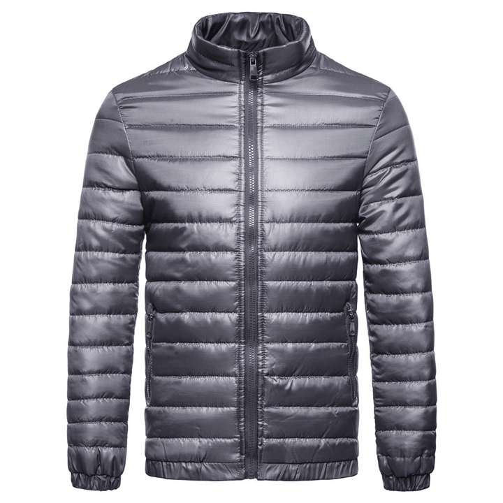 Men'S Solid down Cotton Jacket with Standing Collar - MRSLM