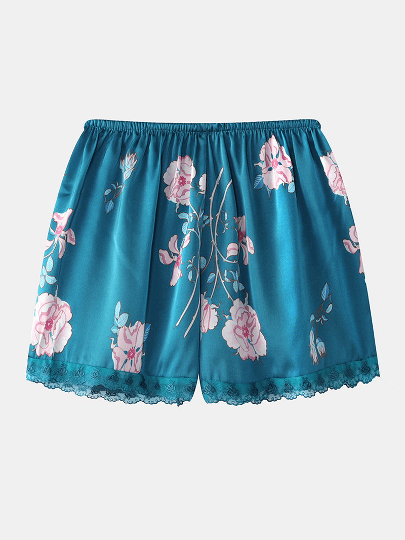 Women Floral Print Softies Lace Trim Smoth Hot Home Pajama Set - MRSLM
