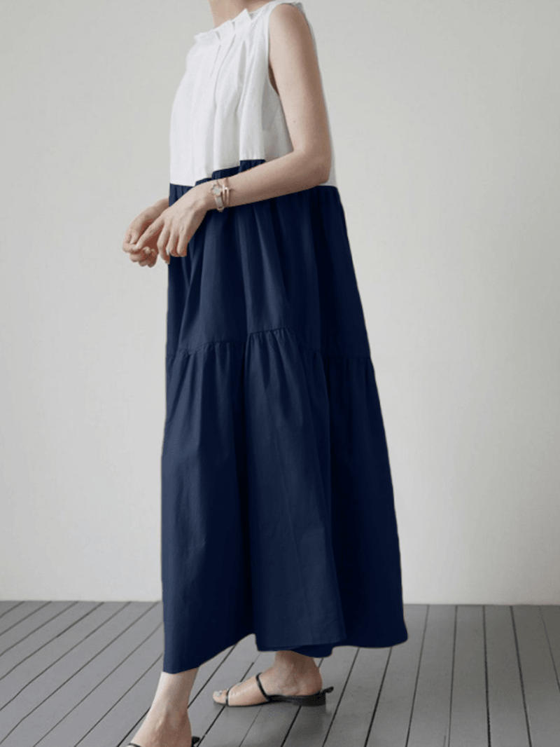 Sleeveless Contrast Color Leisure Maxi Dress - MRSLM