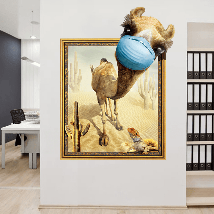 Miico Creative 3D Desert Camel Frame PVC Removable Home Room Decorative Wall Door Decor Sticker - MRSLM