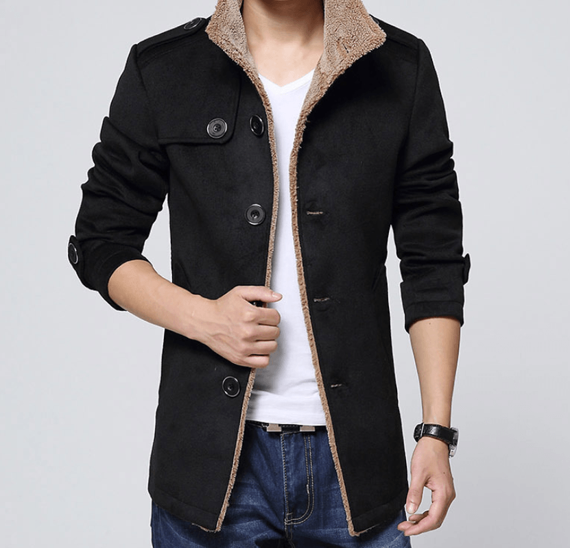 Slim-Fit plus Velvet Men'S Coat Korean Men'S Windbreaker Lamb Wool Men'S Woolen Cloth - MRSLM