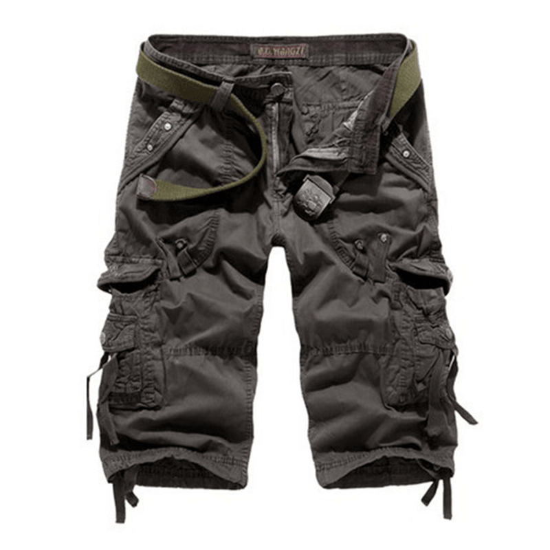 Mens Outdoor Multi-Pocket Cargo Shorts Solid Color Casual Knee Length Cotton Shorts - MRSLM