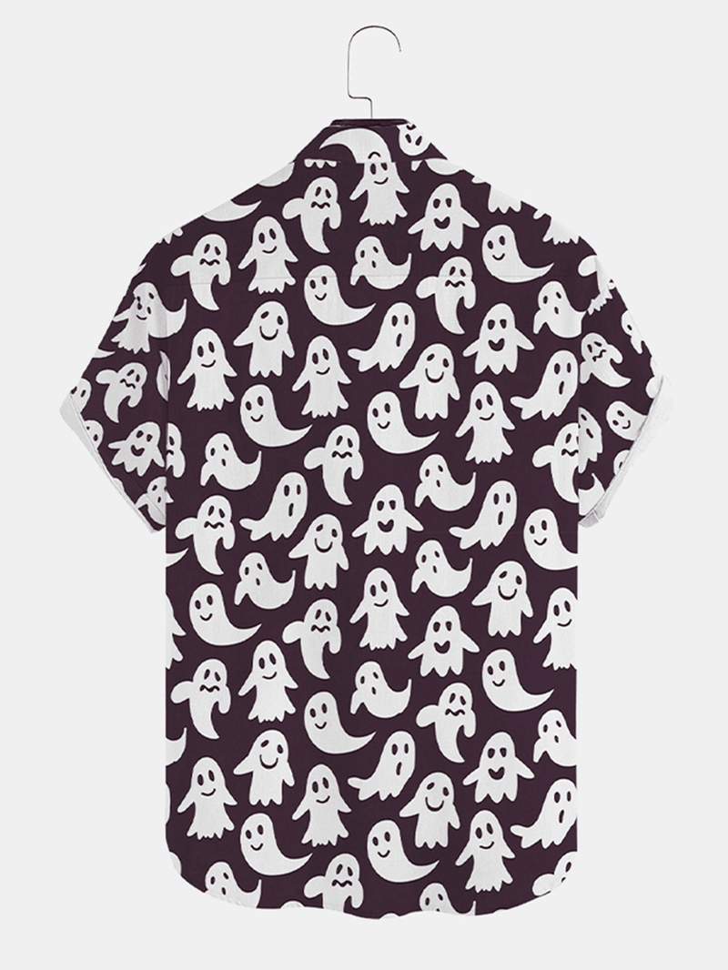 Mens Halloween Full Printed Little Ghost Short Sleeve Shirt - MRSLM
