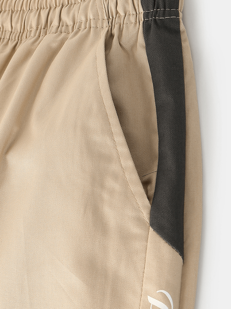 Mens Cotton Side Letter Print Contrast Color Casual Shorts with Pocket - MRSLM