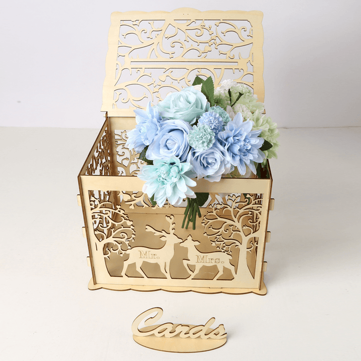 DIY Wooden Card Box Wedding Advice Wishing Box Lock Gift Wedding Party Decorations - MRSLM
