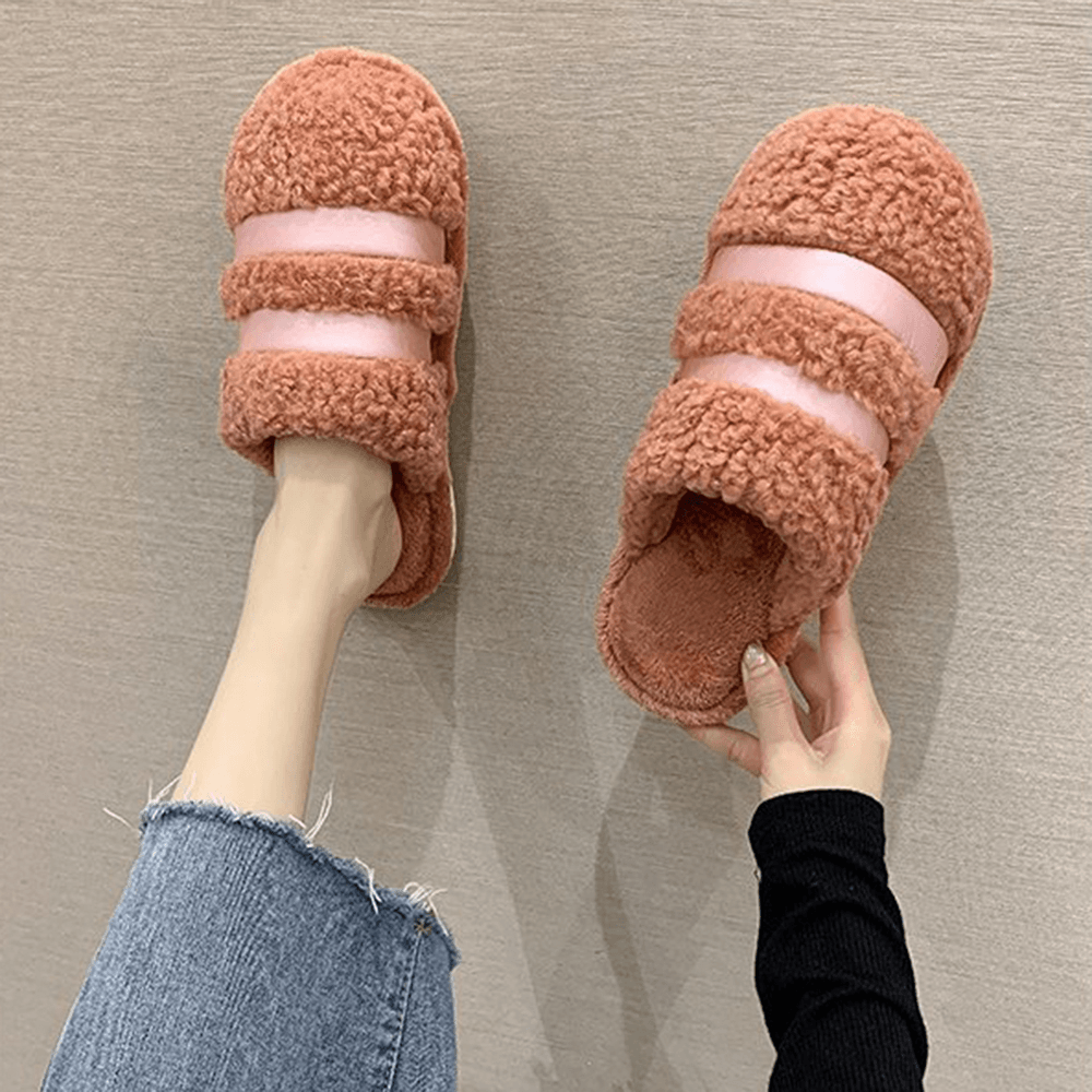 Women Warmed Lined Non Slip Home Plush Cotton Slippers - MRSLM