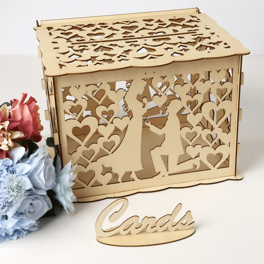 Wedding Greeting Card Box Wooden Box Lock Wedding Party Decoration Money Case - MRSLM