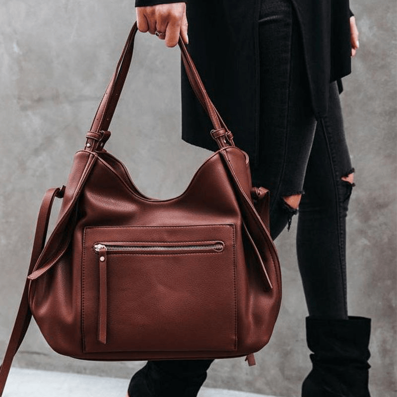 Women PU Leather Anti-Theft Shoulder Bag Vintage Large Capacity Crossbody Bag Handbag Tote - MRSLM