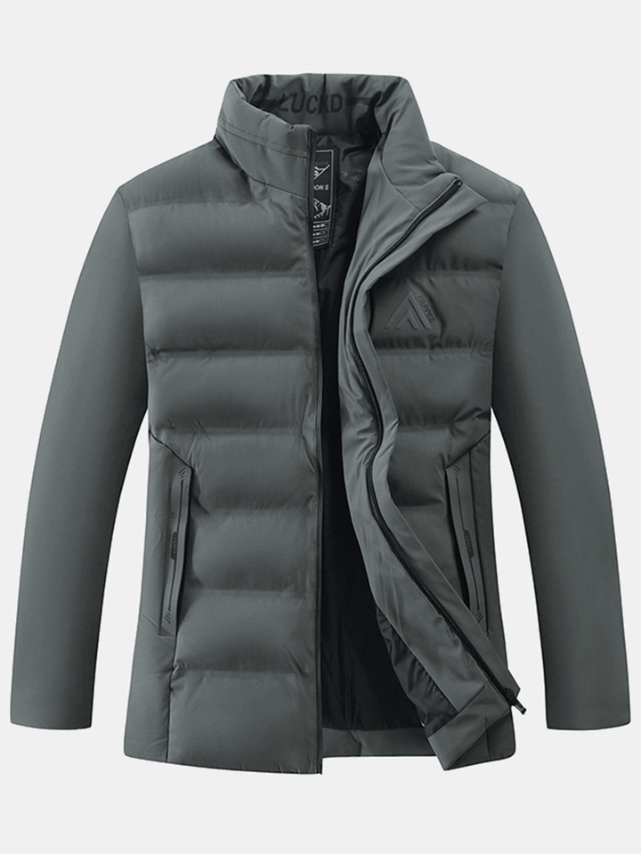 Mens Thicken Solid Color Stand Collar Pocket down Jacket - MRSLM