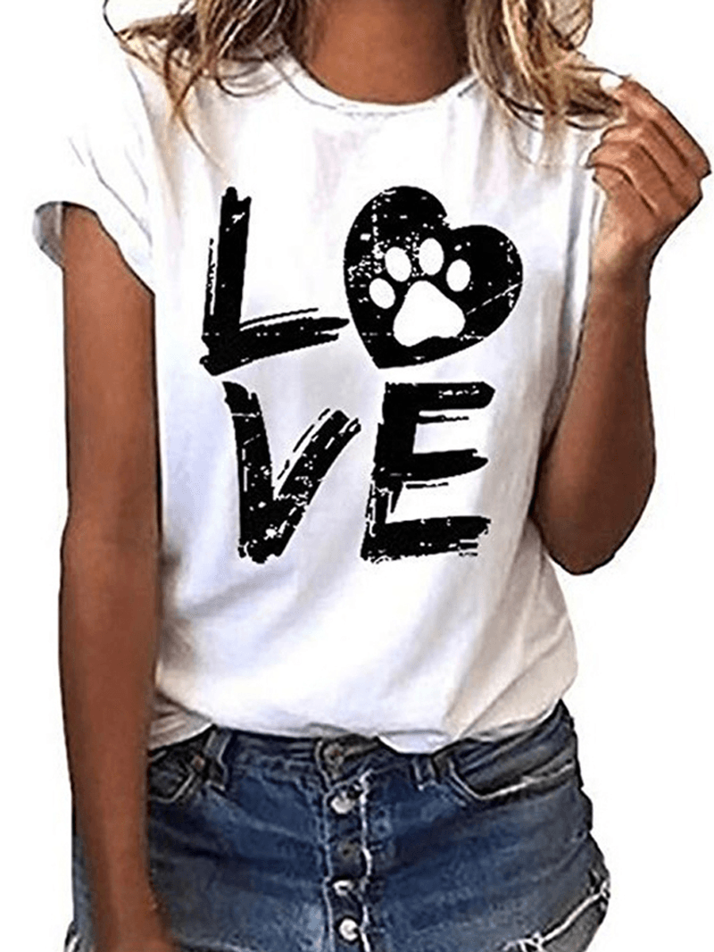 LOVE Print round Neck Short Sleeve Casual T-Shirts for Women - MRSLM