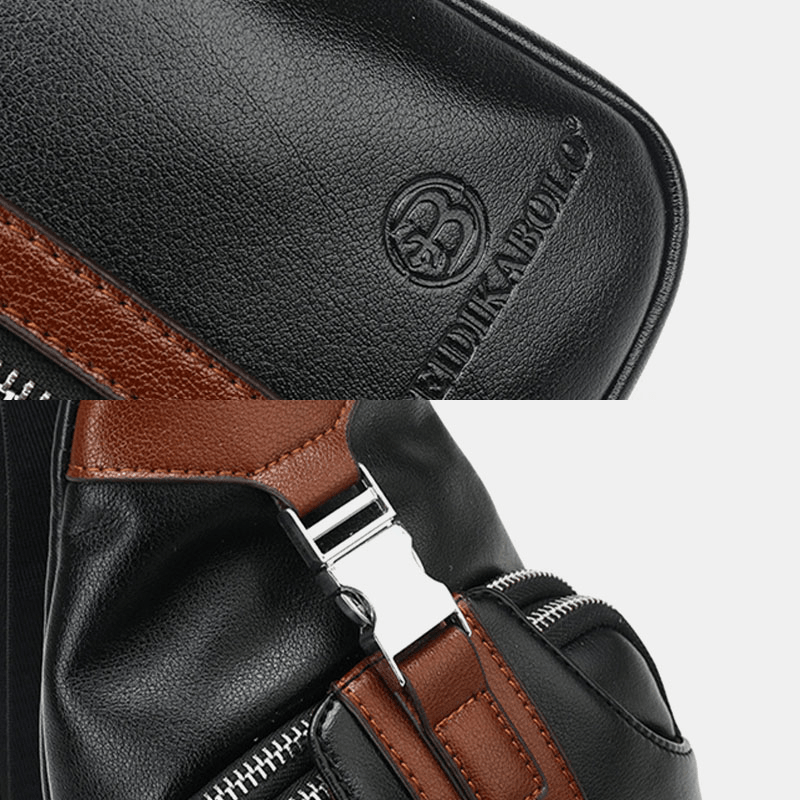 Men PU Leather Multi-Pocket Large Capacity Waterproof Sport Chest Bags Crossbody Bag Shoulder - MRSLM