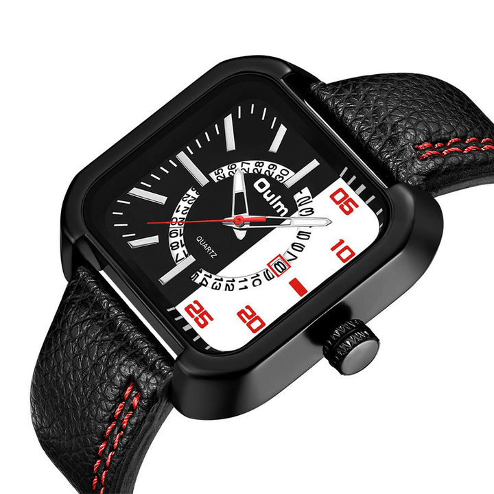 OULM HP3876 Date Display Fashionable Men Wrist Watch Leather Strap Quartz Watches - MRSLM