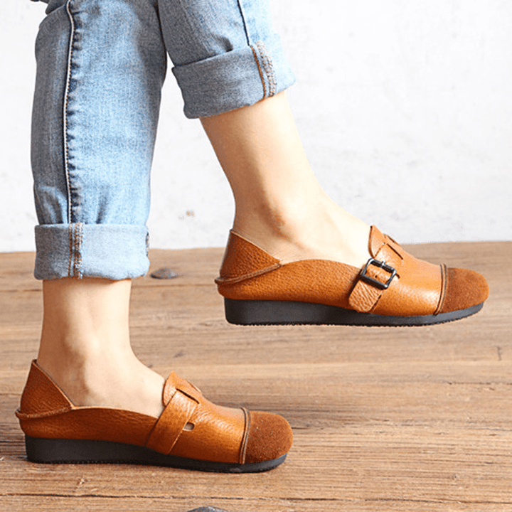 Women Casual Slip on Soft Leather Shoes Outdoor Low Top Flat Loafers - MRSLM