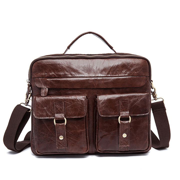 Genuine Leather Sling Briefcase Vintage Handbag Dual Use Messenger Bag for Men - MRSLM