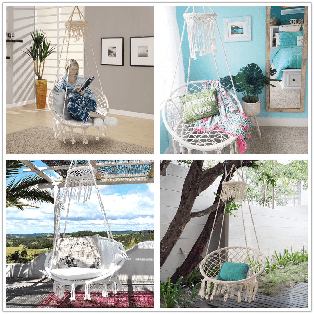 150KG Max Load Classic Hammock Swing Chair Bohemian Style Cotton Rope Hanging Spider Swing for Patio, Yard, Garden Indoor Outdoor - MRSLM