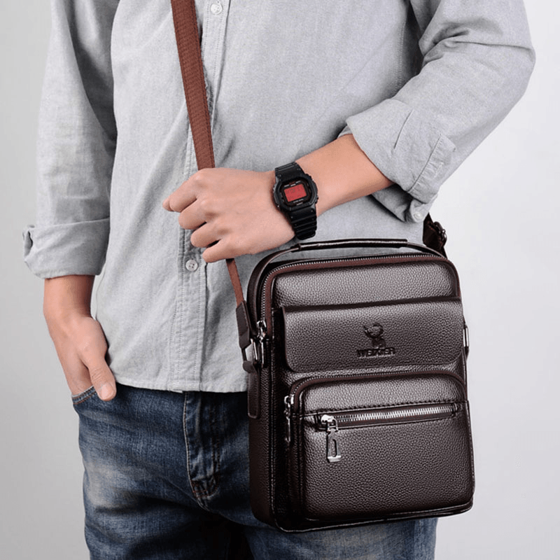 Men Faux Leather Busienss Retro Multi-Carry Handbag Crossbody Bag - MRSLM