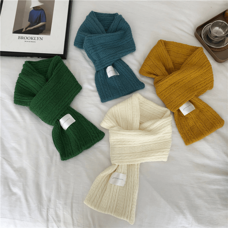 Pure Color Cashmere Knitted Thickened Cross Warm Scarf - MRSLM