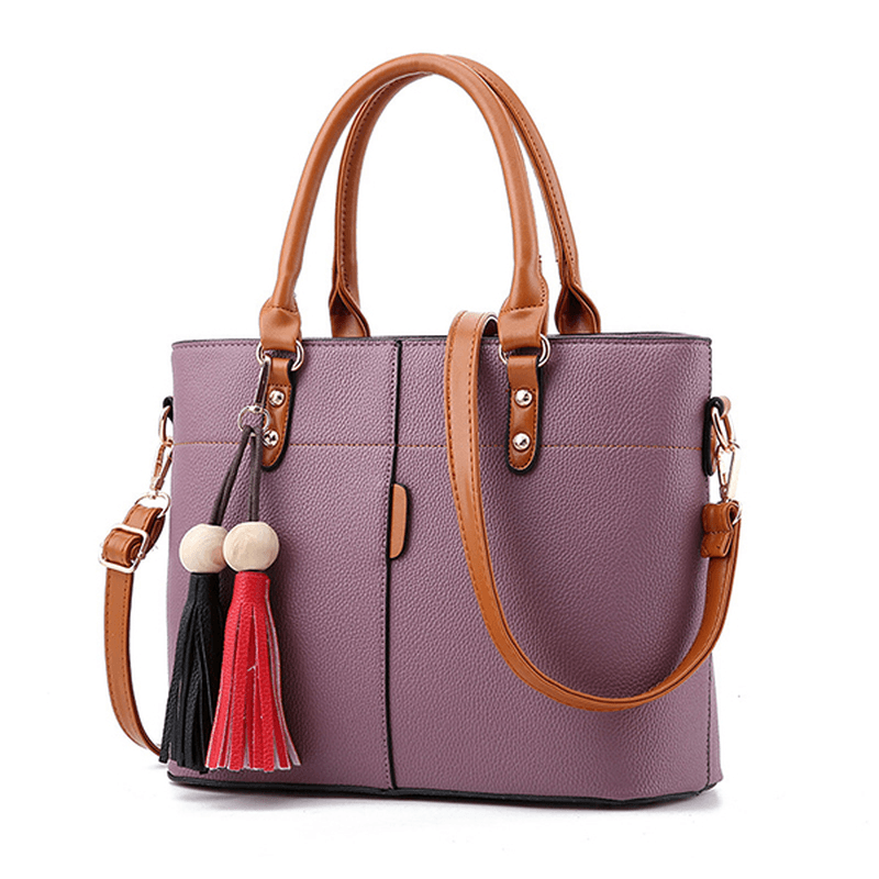 Women Solid Faux Leather Large Capacity Handbag - MRSLM