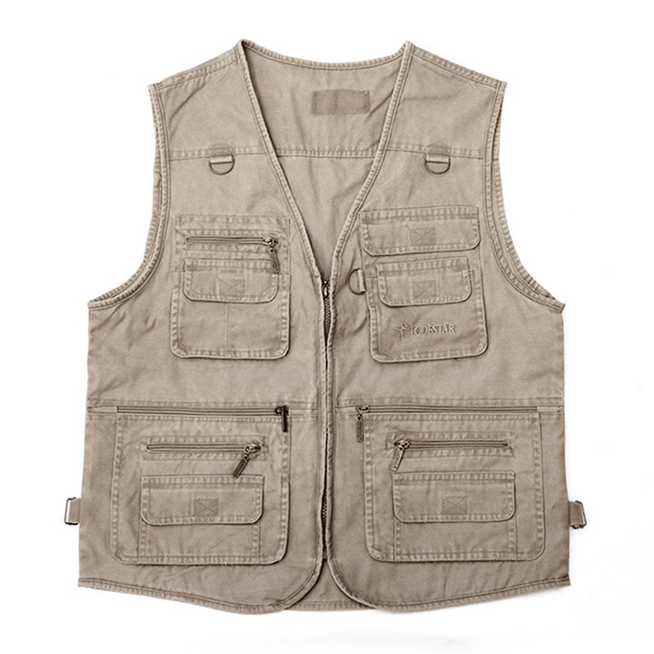 Middle-Aged Mens Cheap Casual Pocket Outdoor Canvas Fishing Vest - MRSLM