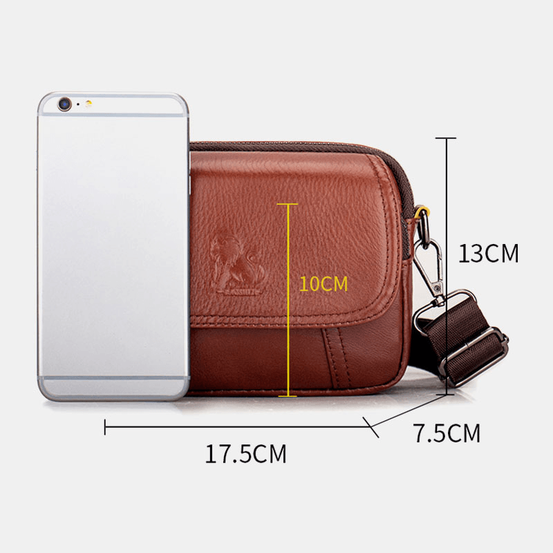 Men Genuine Leather Retro 7.5 Inch Phone Bag Cross Body Bag Waist Bag with Belt Loop - MRSLM