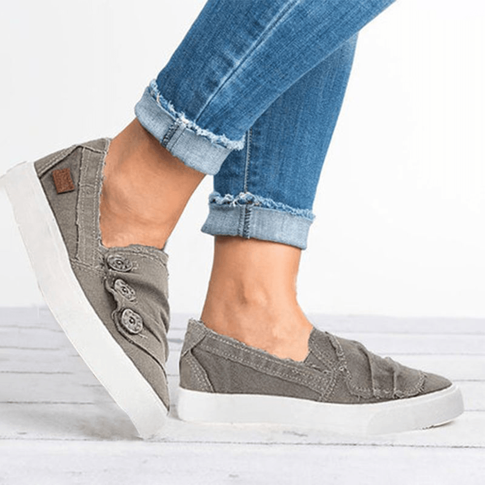 Women Casual Buckle Decoration Comfortable Canvas Slip-On Loafers - MRSLM