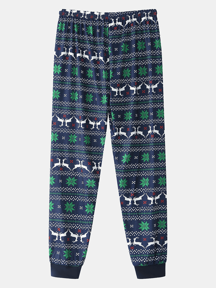 Mens Christmas Cartoon Elk Print Raglan Sleeve Long Sleeve Top Jogger Pants Home Pajamas - MRSLM