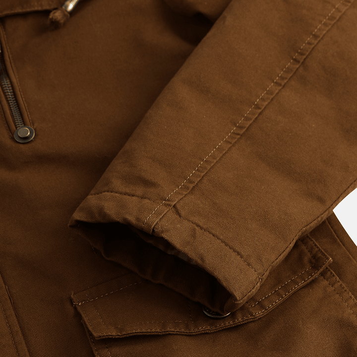 Mens Fashion 100% Cotton Double Big Pockets Hooded Mid Long Casual Coats - MRSLM