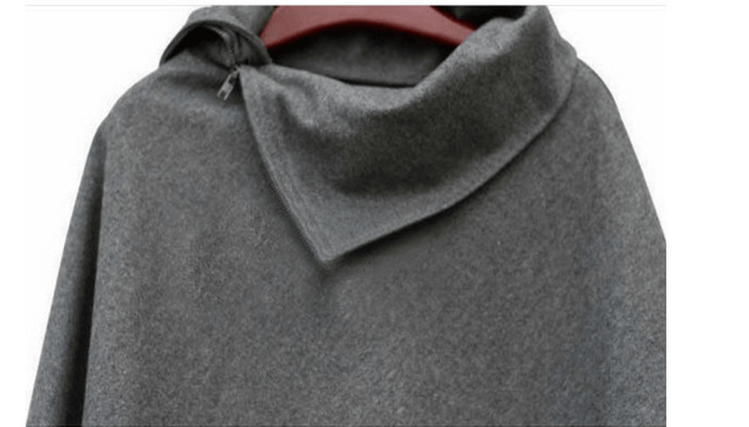 Fashion Collar Loose Irregular Hem Cape Coat Shawl - MRSLM