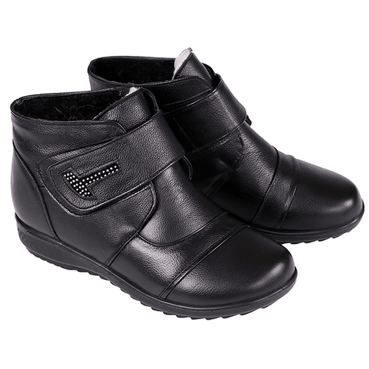 Genuine Leather Women Cotton Boots Keep Warm Casual Ankle Boots - MRSLM