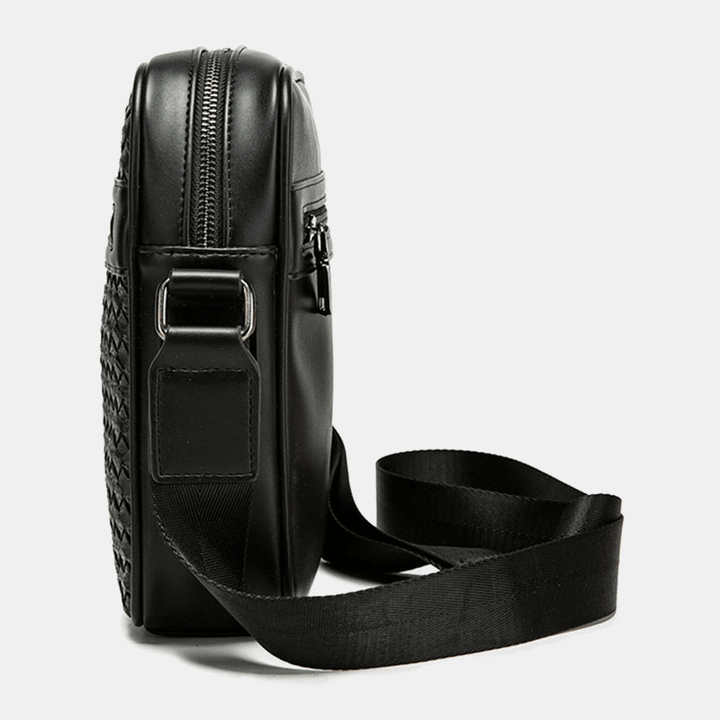 Men PU Soft Leather Large Capacity Woven Crossbody Shoulder Bag - MRSLM