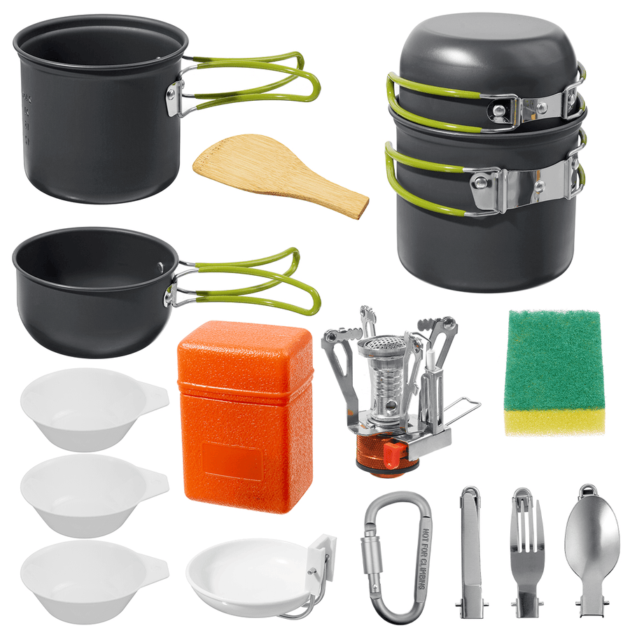GL Portable Light Outdoor Camping Cookware Sets Gas Stove with Foldable Tableware Pan Dishwashing Sponge Hiking Picnic Tool - MRSLM