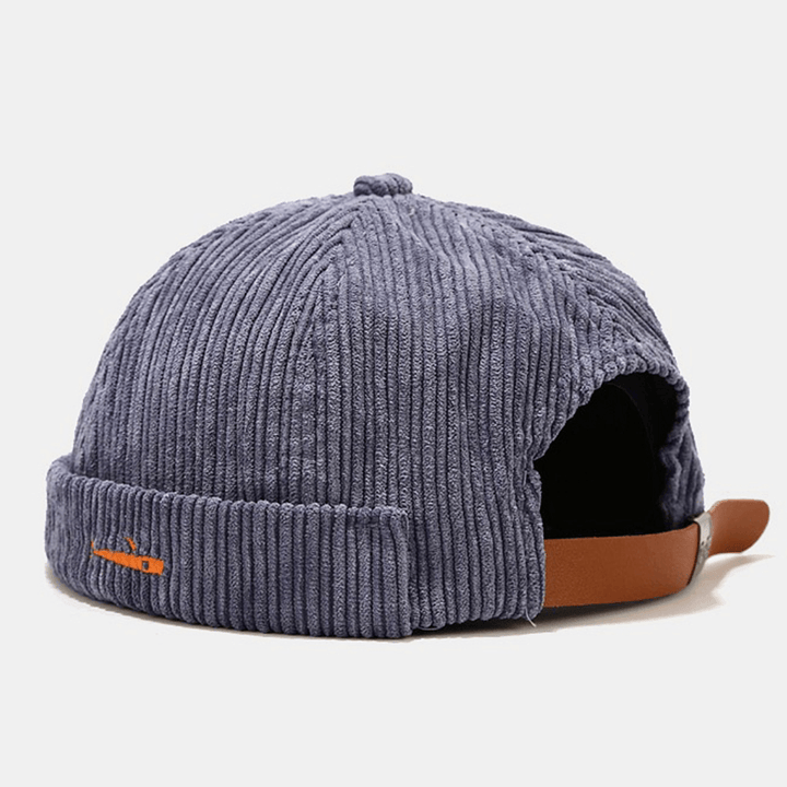 Unisex Corduroy Embroidery Solid Color Outdoor Brimless Beanie Landlord Cap Skull Cap - MRSLM