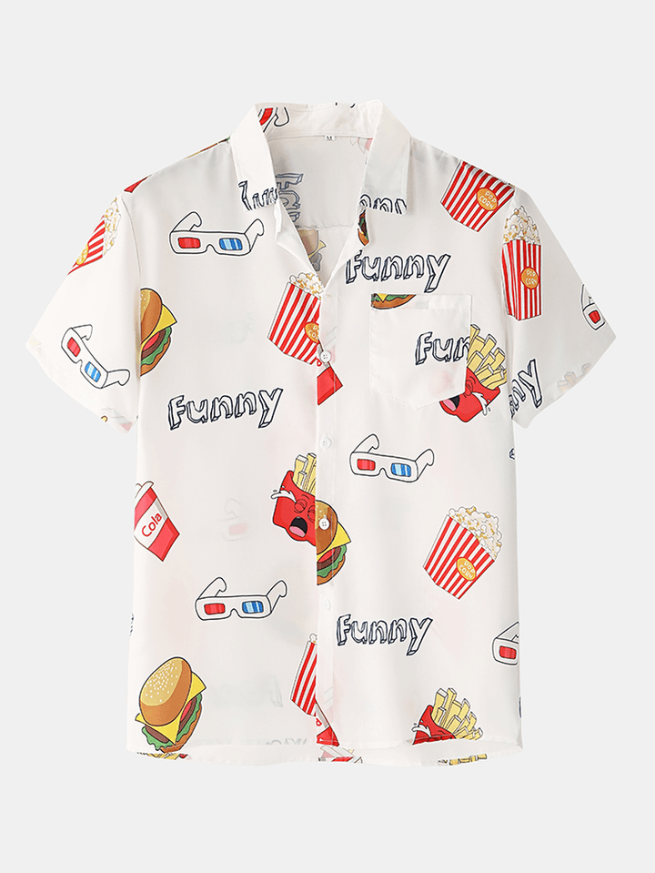 Mens Funny Fruit Hamburger Print Pajama Set Two Pieces Short Sleeve Summer Nightwear - MRSLM