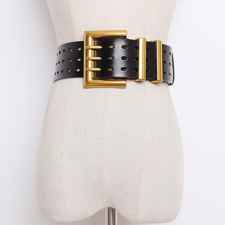 Women'S Solid Color Metal Leather Wide Belt - MRSLM
